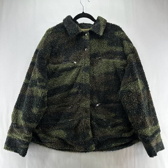 LNA Jackets & Blazers - LNA Clothing Jacket Womens Size S Deep Pile Fleece Camo Utility Snap Front Green